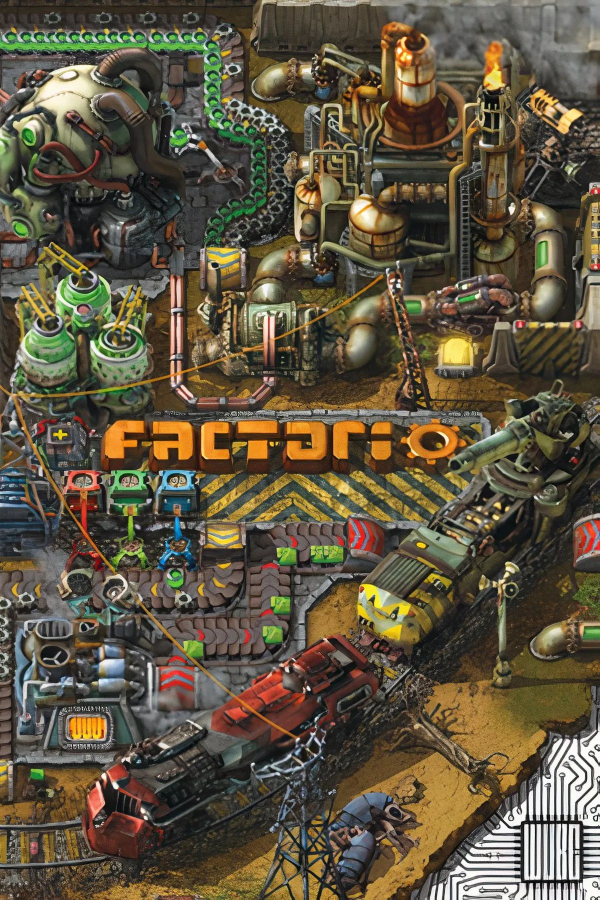 Hệ thống nhà máy tự động với băng chuyền và máy móc trong Factorio