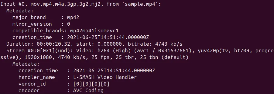 Hiển thị thông tin video bằng FFmpeg trong terminal.