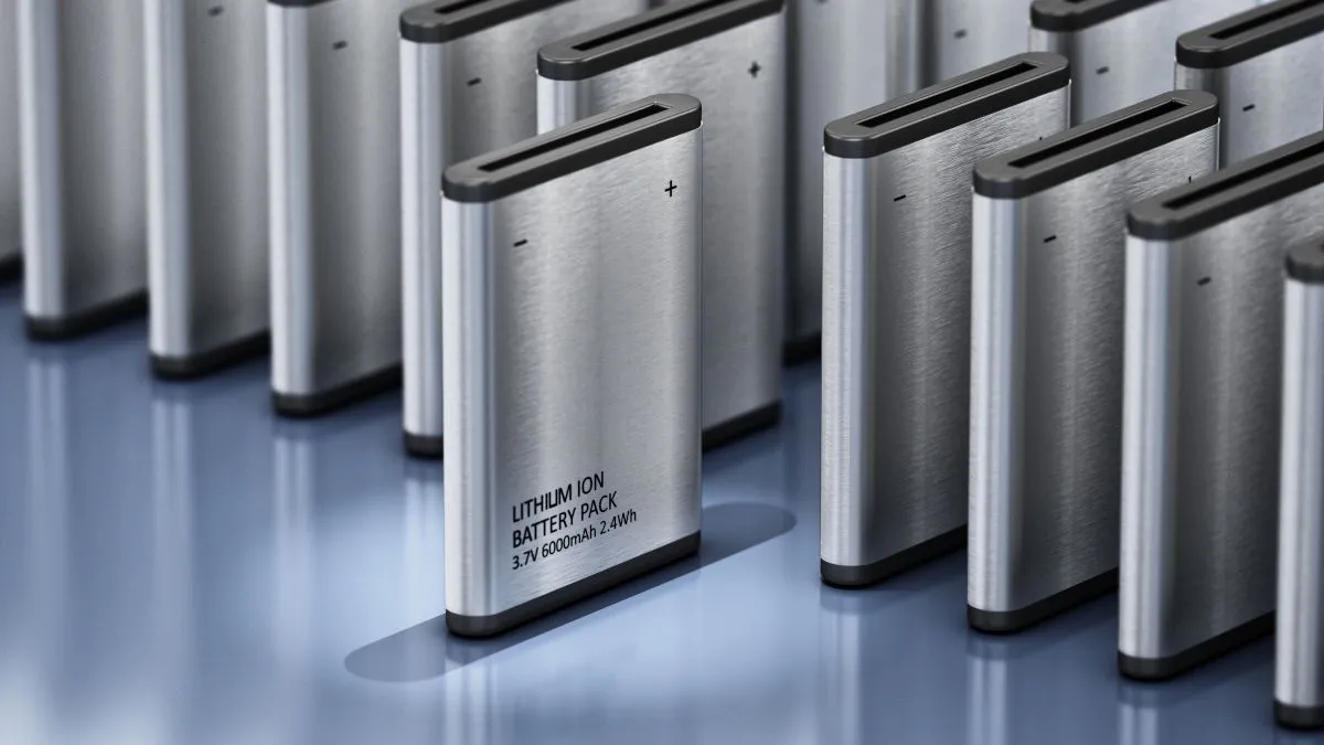 Hình ảnh minh họa các viên pin Lithium-ion nhỏ gọn, một viên pin nổi bật lên khỏi các viên khác, tượng trưng cho tuổi thọ pin của AirPods.