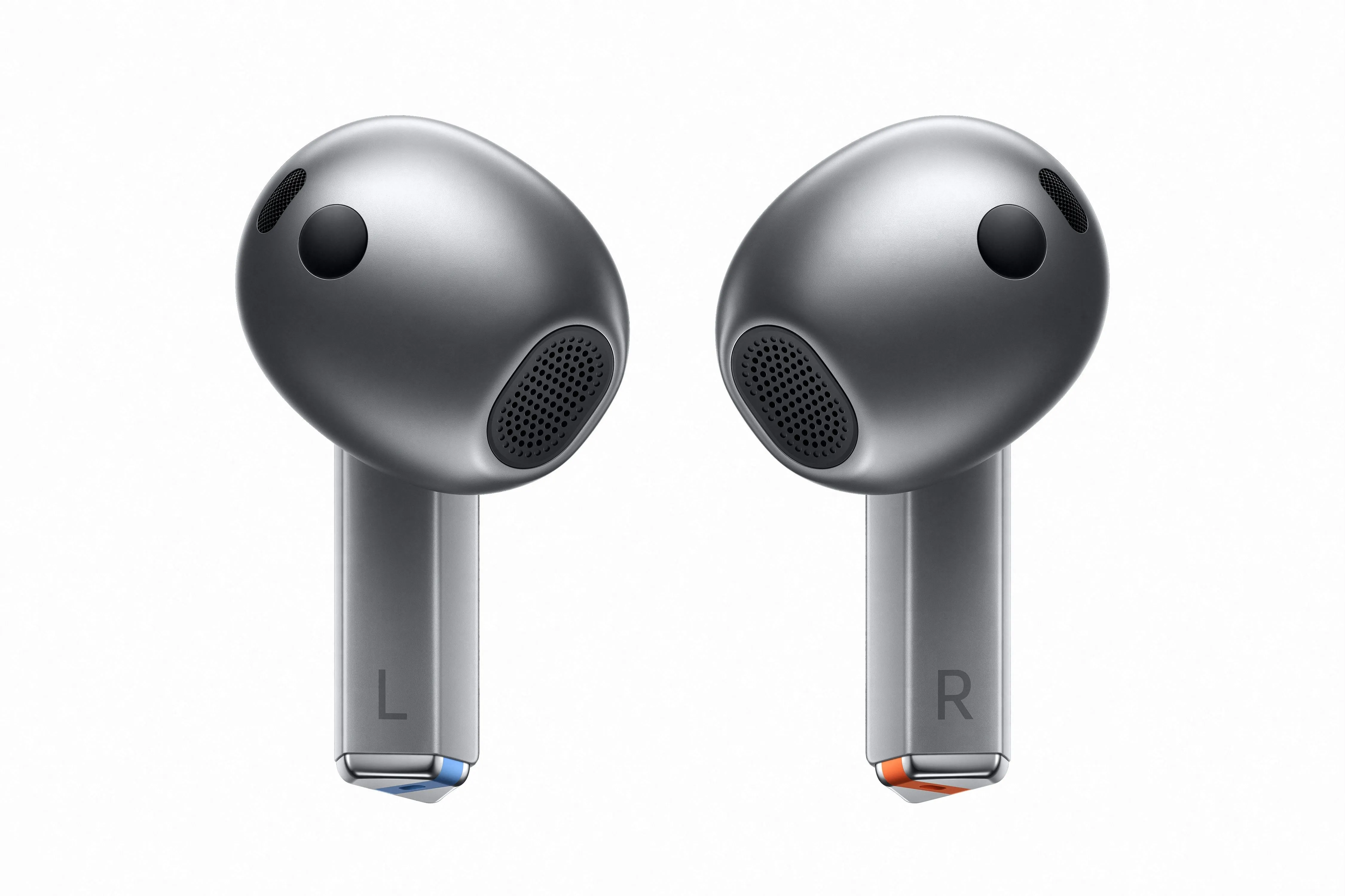 Hình ảnh tai nghe Samsung Galaxy Buds 3 với thiết kế không có tip silicone, hỗ trợ tính năng nhắc nhở duỗi cổ.