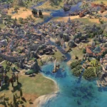 Hình ảnh thành phố trong game Civilization VII trên Nintendo Switch 2, thể hiện đồ họa cải tiến