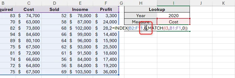Kiểm tra lại công thức MATCH đã sửa trong Excel bằng F9 và nhận được kết quả mong đợi
