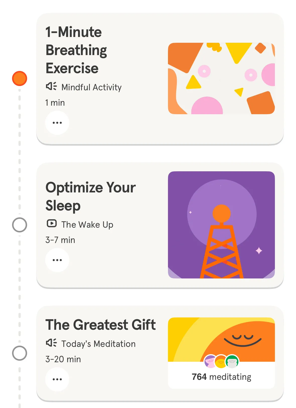 Lịch trình các bài tập thiền định và chánh niệm có hướng dẫn trong ứng dụng Headspace