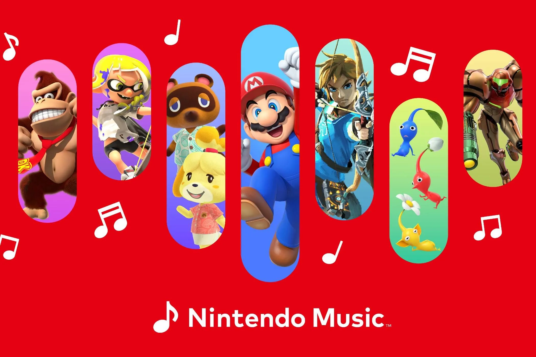 Logo Nintendo Music với các nhân vật Nintendo