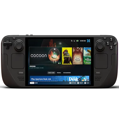 Logo Steam Deck OLED, biểu tượng cho chất lượng hiển thị vượt trội của màn hình OLED trong trải nghiệm chơi game.