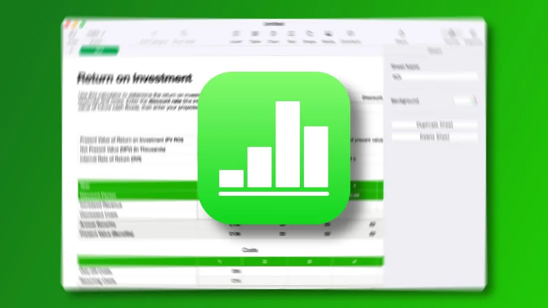 Logo ứng dụng Numbers của Apple cùng giao diện bảng tính mờ, biểu thị khả năng lập ngân sách và theo dõi chi phí chuyển nhà một cách chuyên nghiệp trên iPhone.