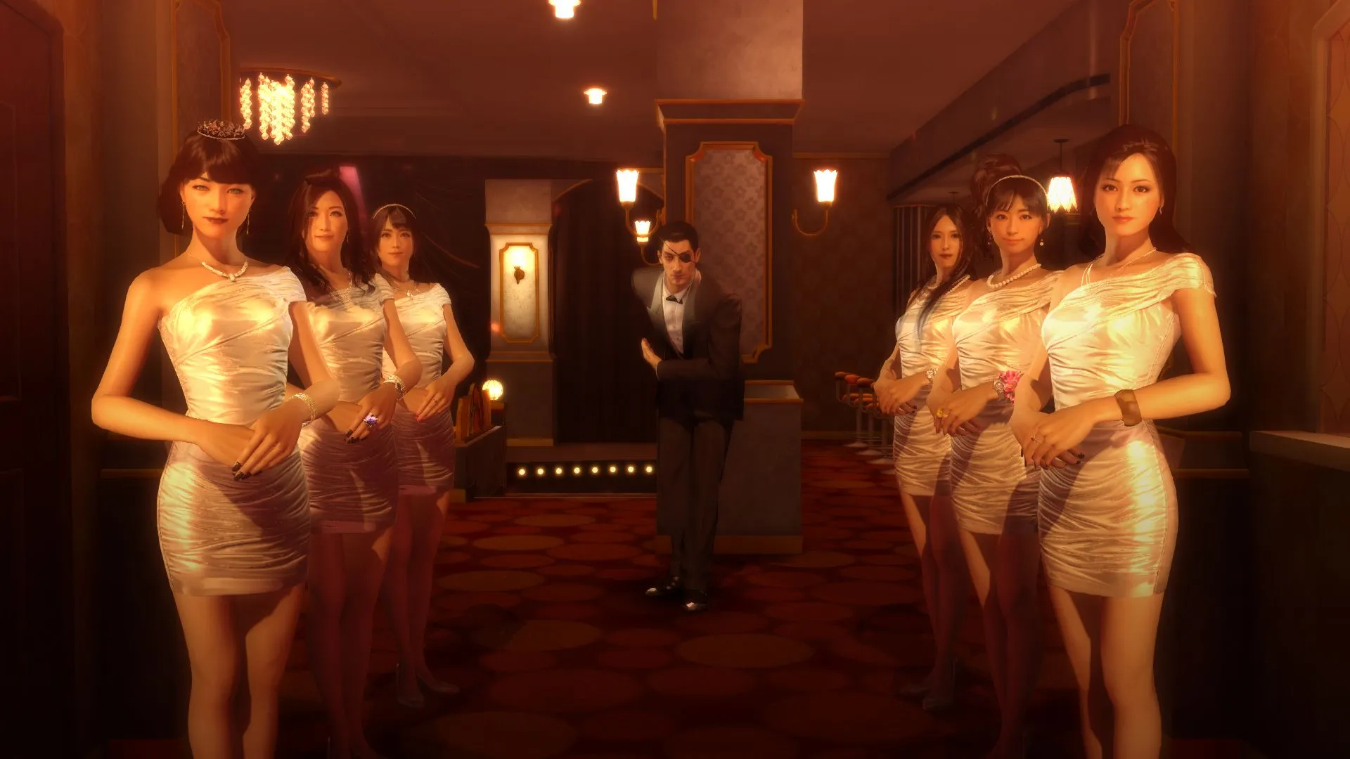 Majima điều hành câu lạc bộ tiếp viên trong minigame Quản lý Hostess Club của Yakuza 0.
