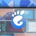Màn hình hiển thị logo GNOME và một số bản phân phối Linux, minh họa các môi trường desktop khác nhau trên Bazzite OS.
