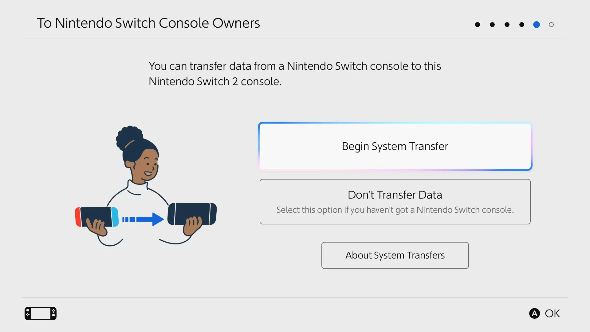 Màn hình hướng dẫn bắt đầu chuyển đổi hệ thống trên Nintendo Switch