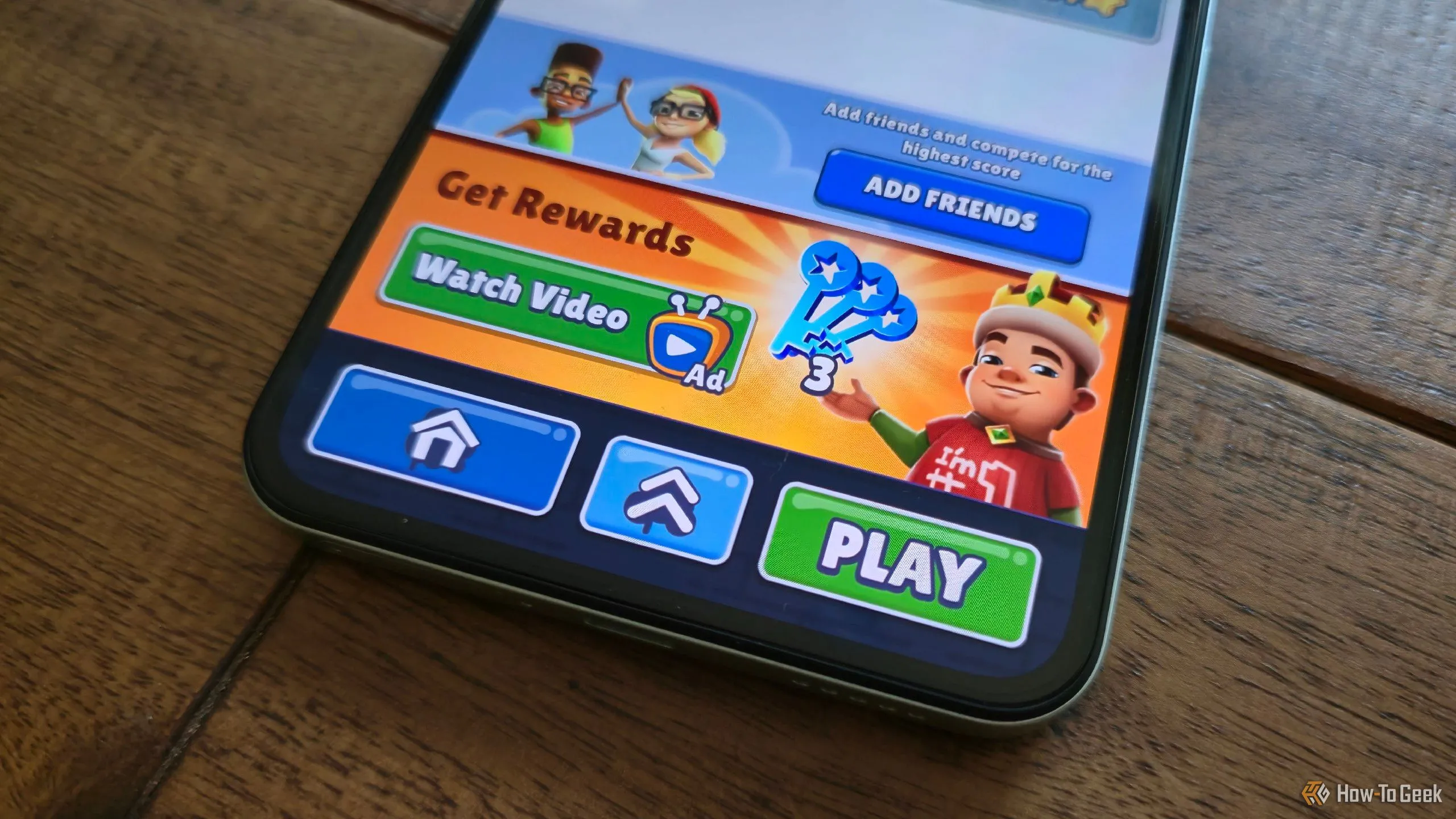Màn hình quảng cáo hiển thị trong trò chơi di động Subway Surfers trên CMF Phone 2 Pro, minh họa sự gián đoạn của quảng cáo trong game free.
