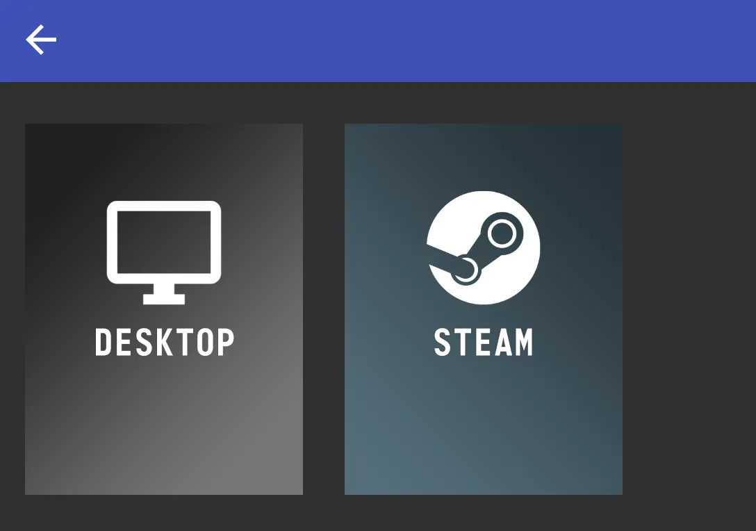 Màn hình stream của Moonlight hiển thị hai lựa chọn: &quot;Desktop&quot; để truy cập màn hình PC và &quot;Steam&quot; để khởi chạy Steam.