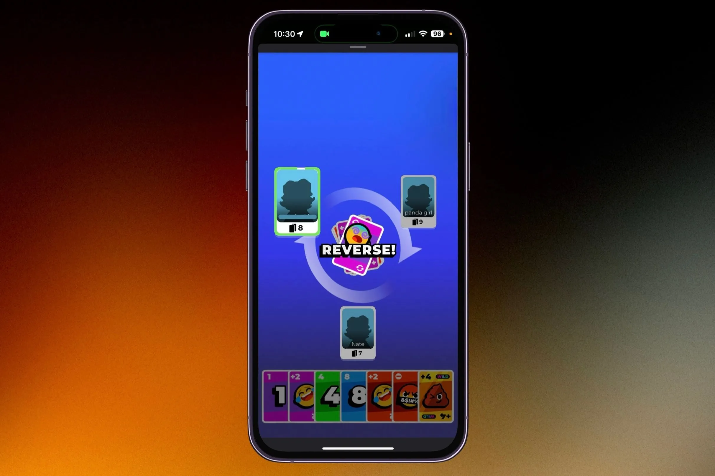 Màn hình trò chơi Crazy Cards đang được chơi trong ứng dụng Bunch Games trên iMessage của iPhone, hiển thị giao diện chơi game.