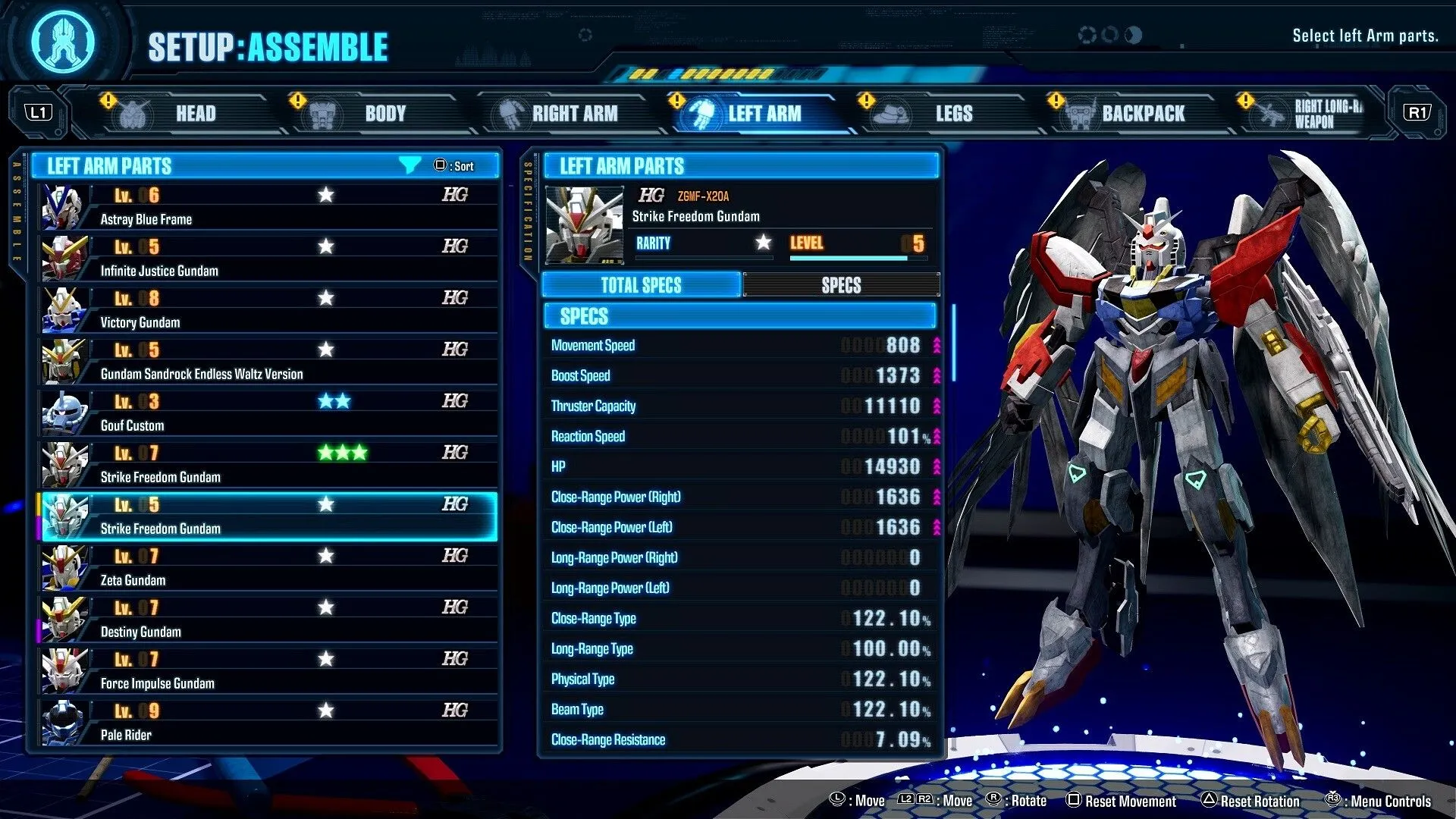 Màn hình tùy chỉnh một mobile suit trong Gundam Breaker 4, cho phép sáng tạo không giới hạn.