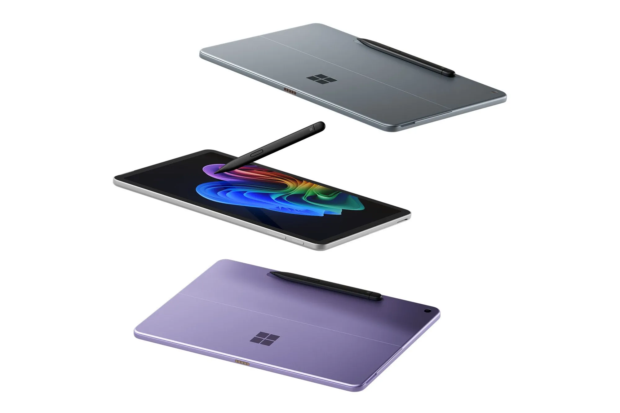 Máy tính bảng Surface Pro 2-in-1 màu xanh Ocean và Platinum kèm bút Surface Slim Pen thế hệ mới.
