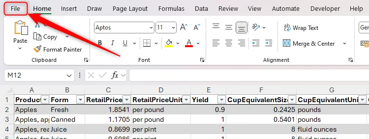 Menu Tệp trên thanh ribbon của Microsoft Word
