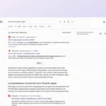 Minh họa hoạt động của Google Web Guide, sắp xếp kết quả tìm kiếm du lịch Nhật Bản theo chủ đề như đồ dùng, lịch trình và mẹo văn hóa.