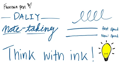 Minh họa nét viết bằng công cụ Fountain Pen mới trong OneNote, thể hiện độ dày nét thay đổi theo tốc độ và áp lực.