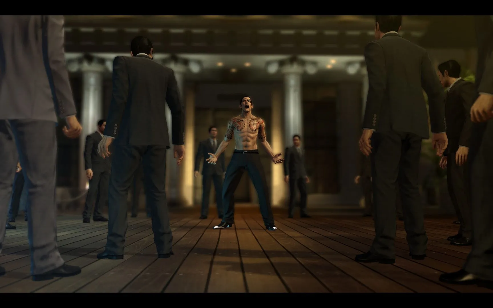 Minigame bowling với Kiryu Kazuma trong Yakuza 0, một hoạt động giải trí phổ biến.
