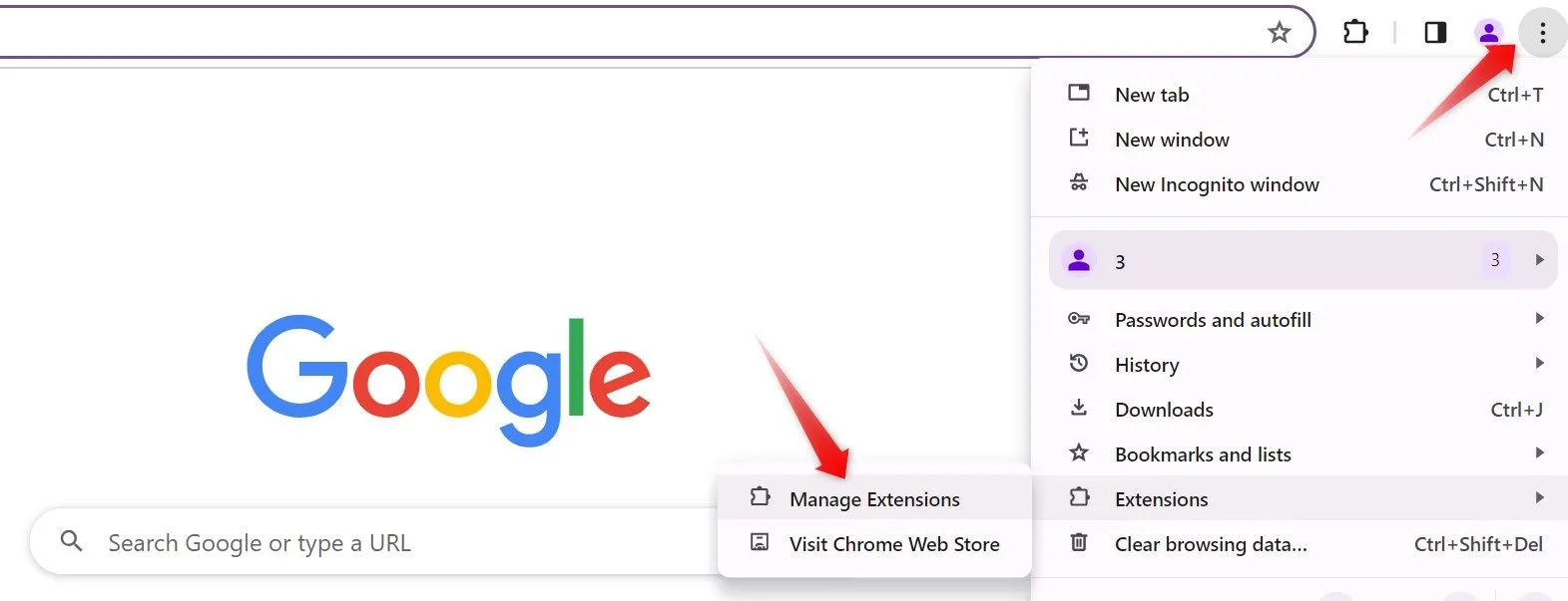 Mở cài đặt tiện ích mở rộng trong Google Chrome để vô hiệu hóa