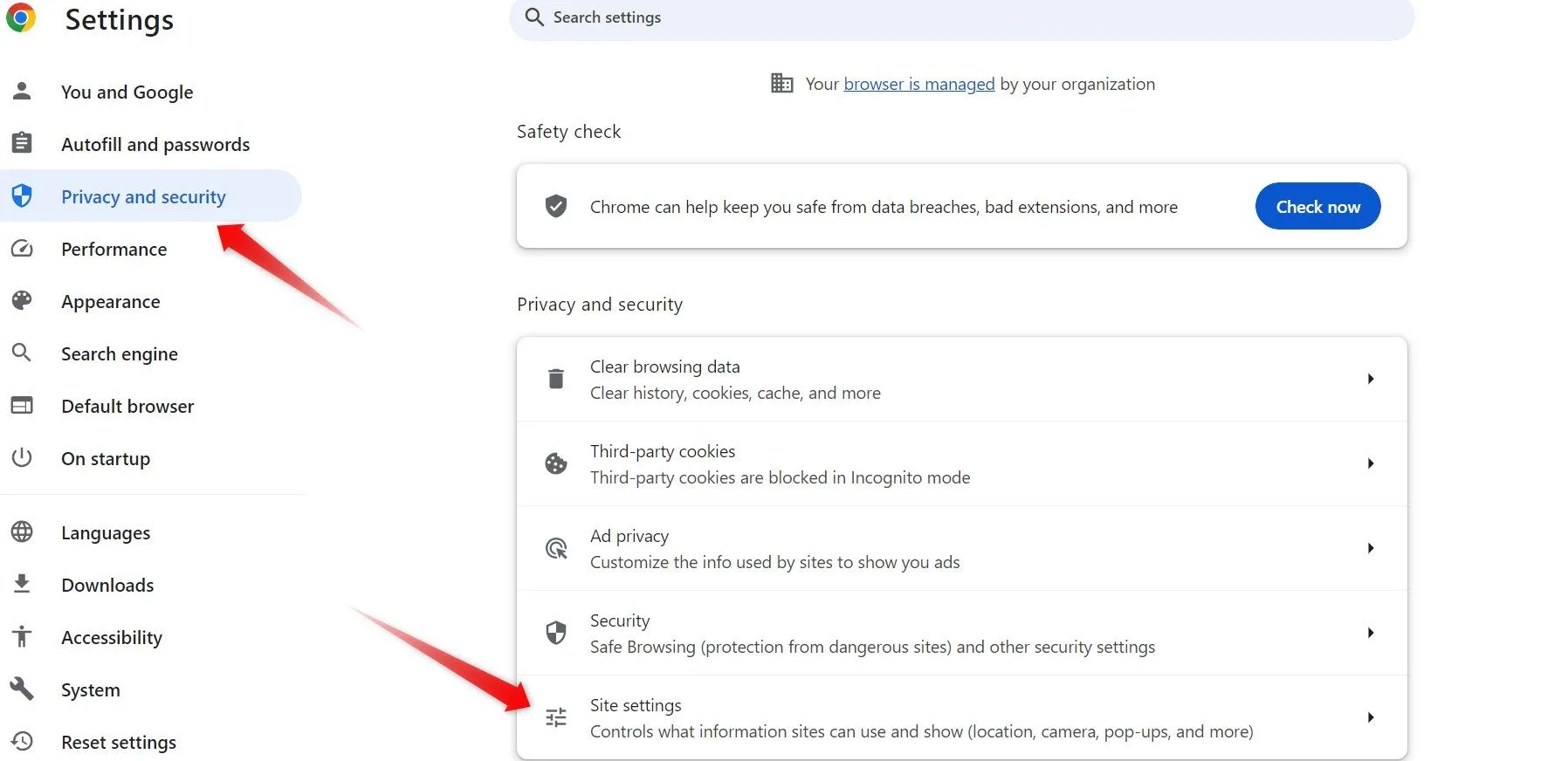 Mở cài đặt trang web trong Google Chrome để kiểm tra hiển thị ảnh