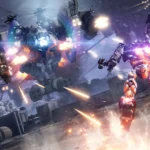 Một cảnh chiến đấu tốc độ cao trong Armored Core 6: Fires of Rubicon, thể hiện khả năng tùy chỉnh mech độc đáo.
