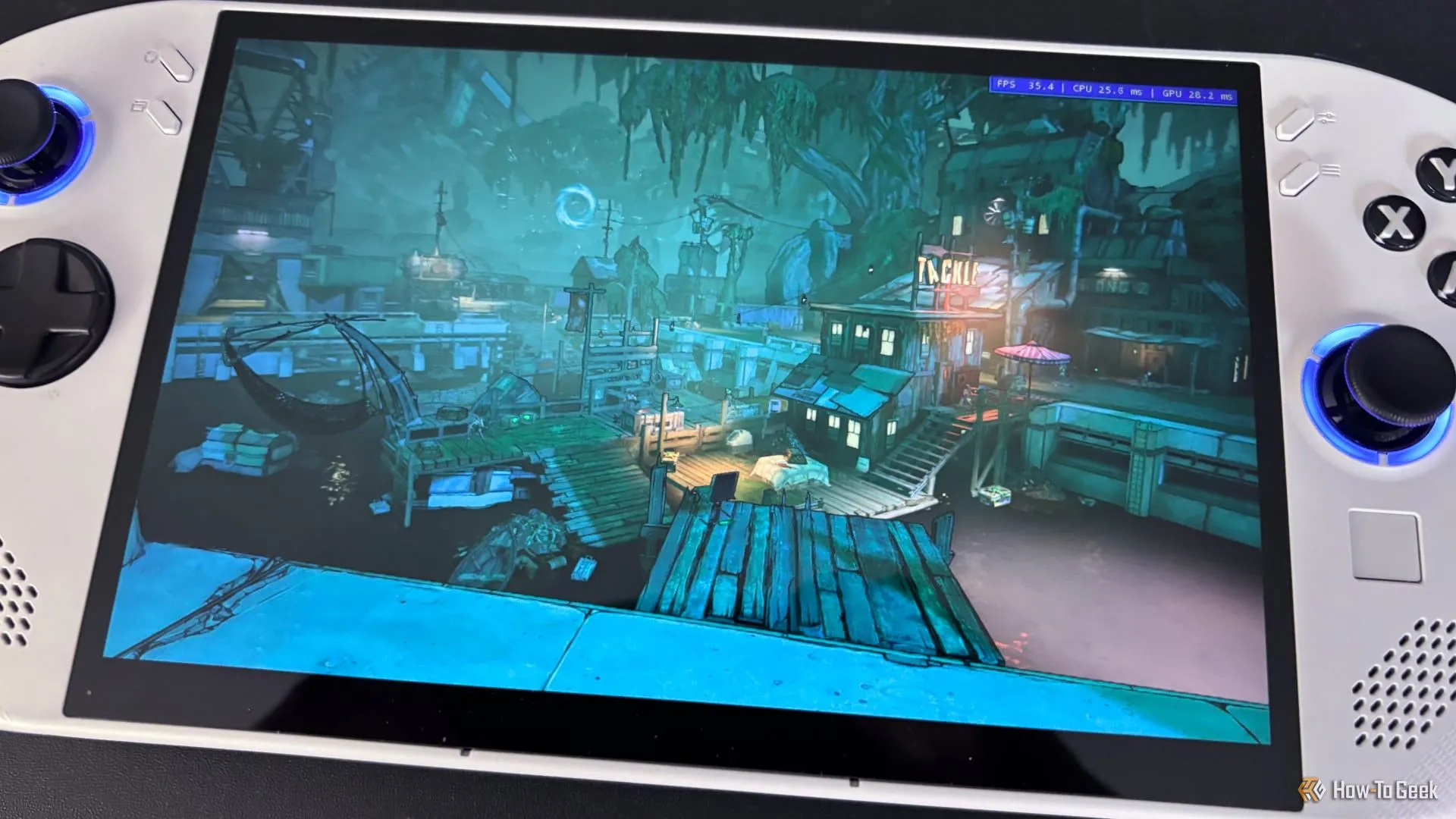Một góc nhìn khác của trò chơi Borderlands 3 đang chạy benchmark trên Lenovo Legion Go S.