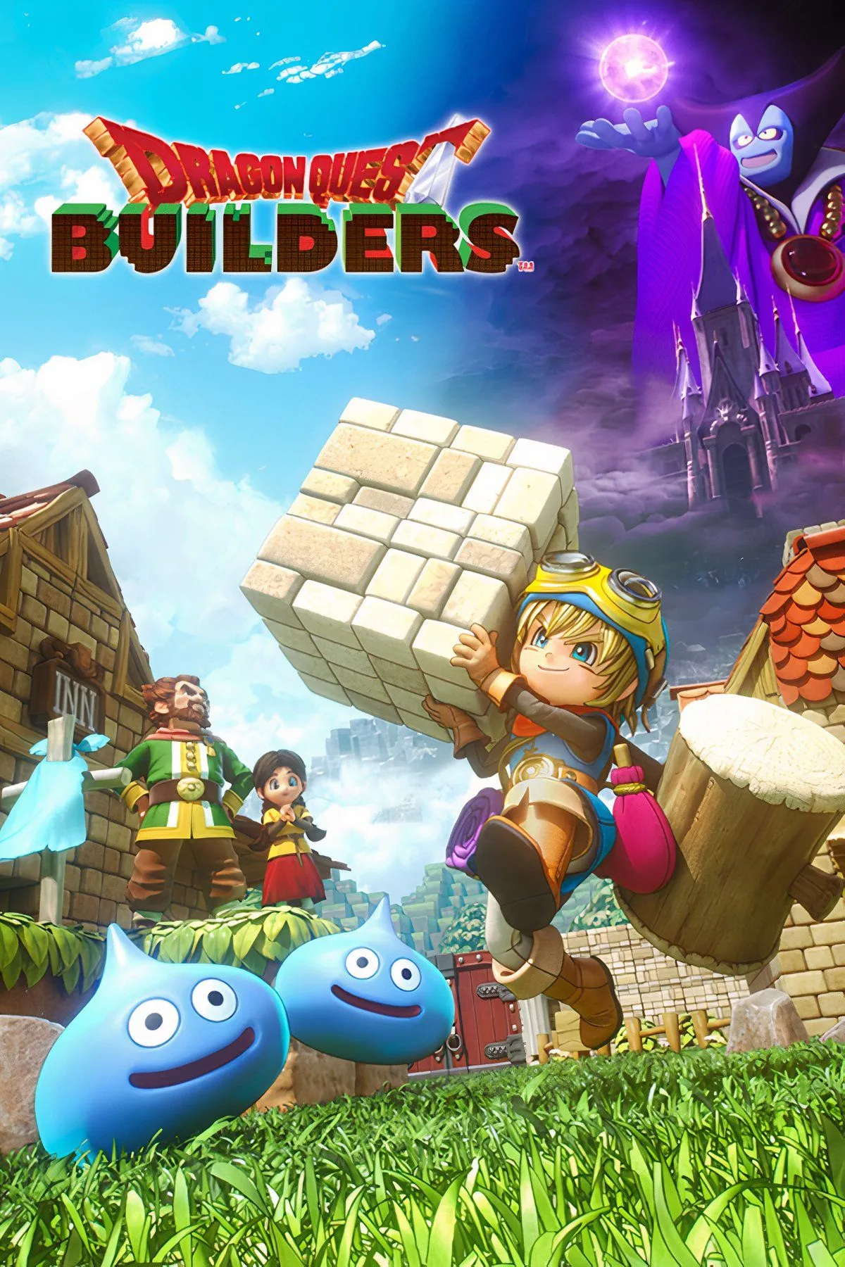 Nhân vật chính đang khám phá thế giới khối vuông của Dragon Quest Builders