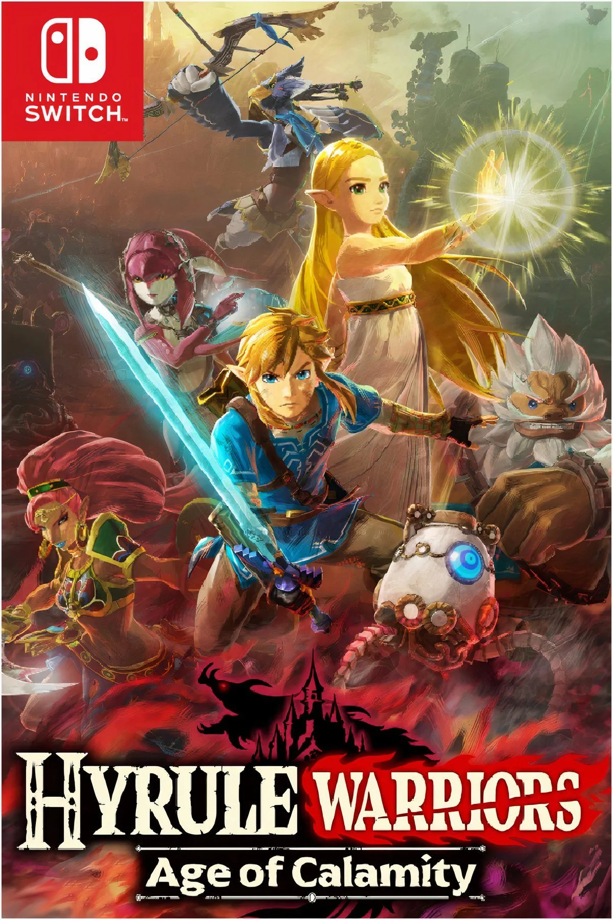Nhân vật Link trong Hyrule Warriors: Age of Calamity chiến đấu chống lại quân địch trên Nintendo Switch