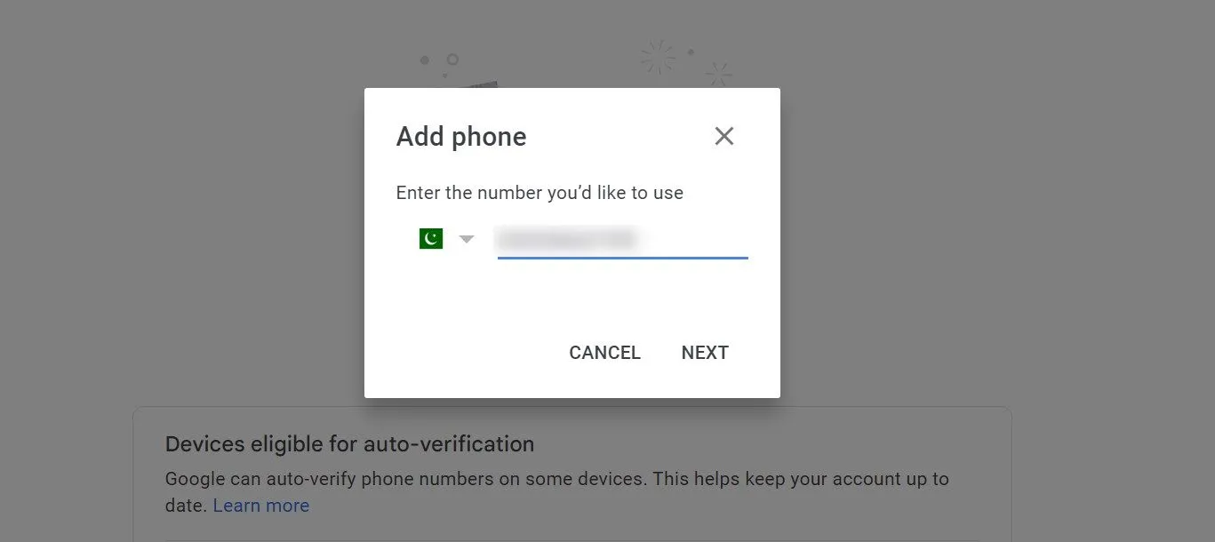 Nhập số điện thoại mới muốn thêm làm số khôi phục tài khoản Google