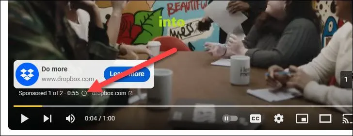 Nút thông tin trên quảng cáo YouTube, minh họa quảng cáo giữa luồng gây gián đoạn trải nghiệm xem live stream