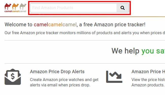 Ô tìm kiếm để dán đường dẫn sản phẩm Amazon trên website Camelcamelcamel