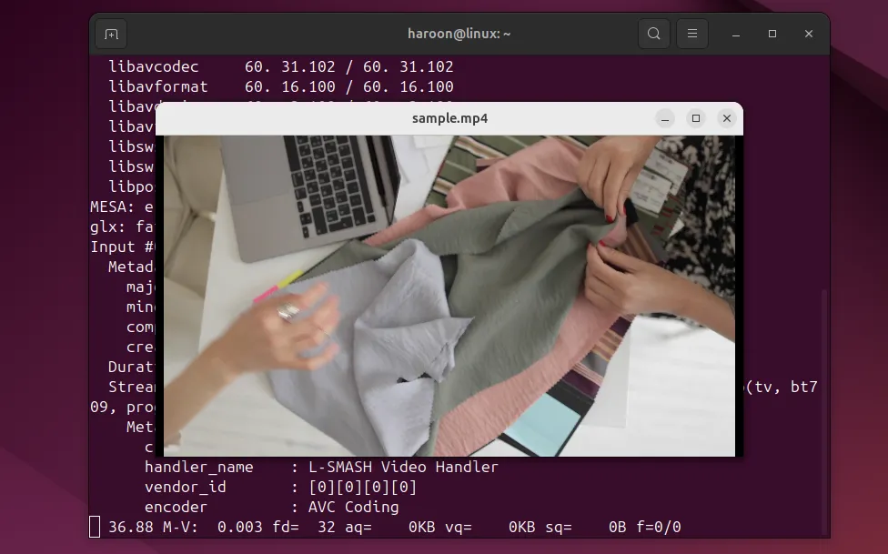 Phát video trong terminal bằng ffplay.