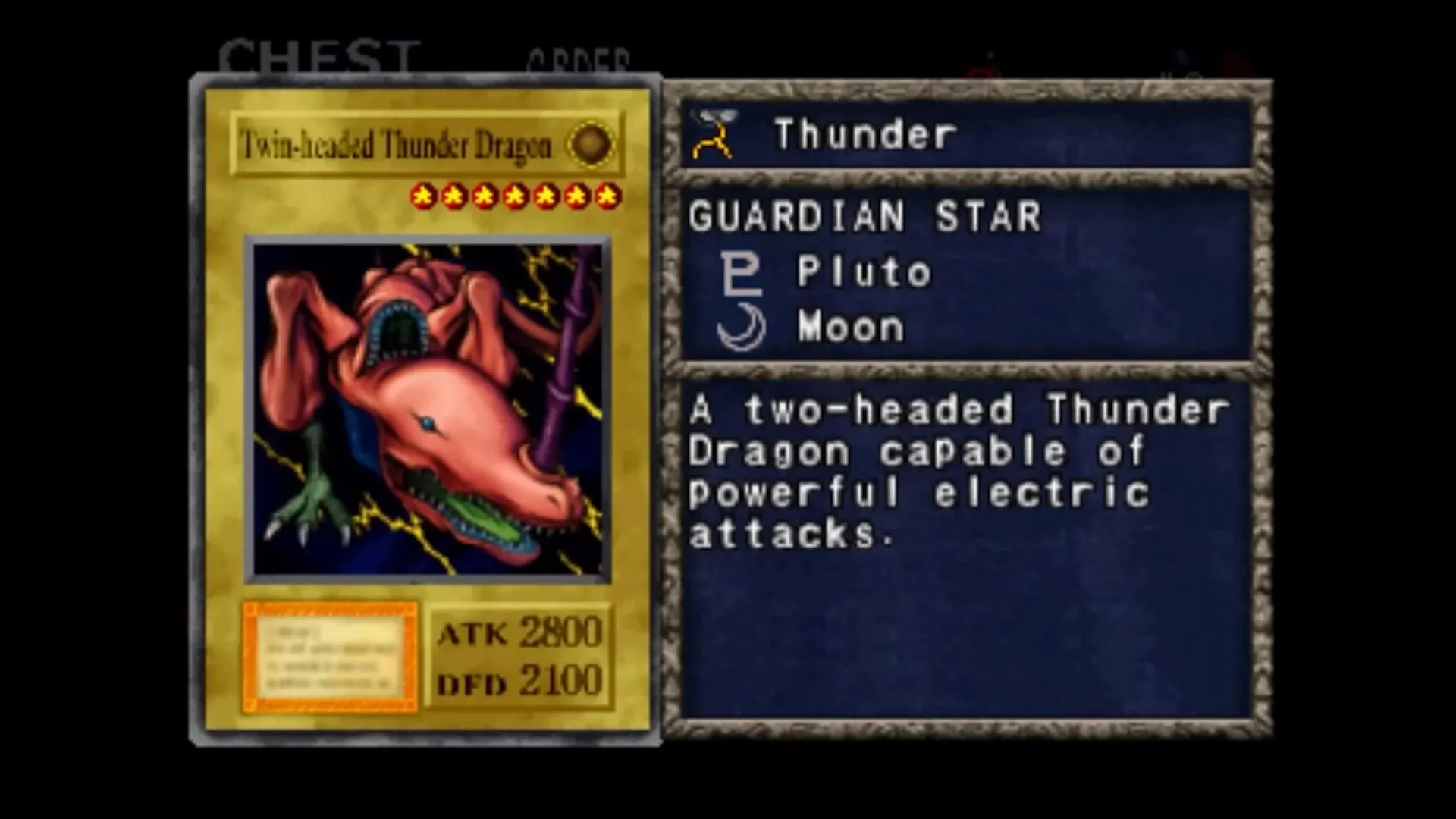 Quái vật Rồng Sấm Hai Đầu (Twin-Headed Thunder Dragon), một trong những quái vật mạnh cần cày cuốc trong Yu-Gi-Oh! Forbidden Memories.