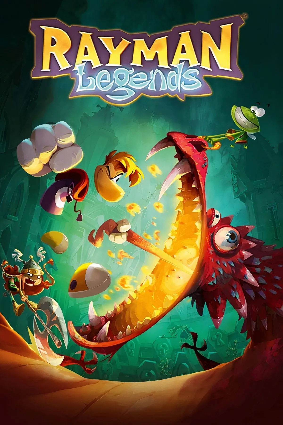 Rayman đang trình diễn kỹ năng parkour trên không trong game Rayman Legends