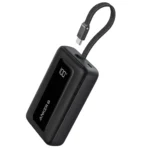 Sạc dự phòng Anker Zolo 10K màu đen với cáp USB-C tích hợp và màn hình LCD hiển thị dung lượng pin