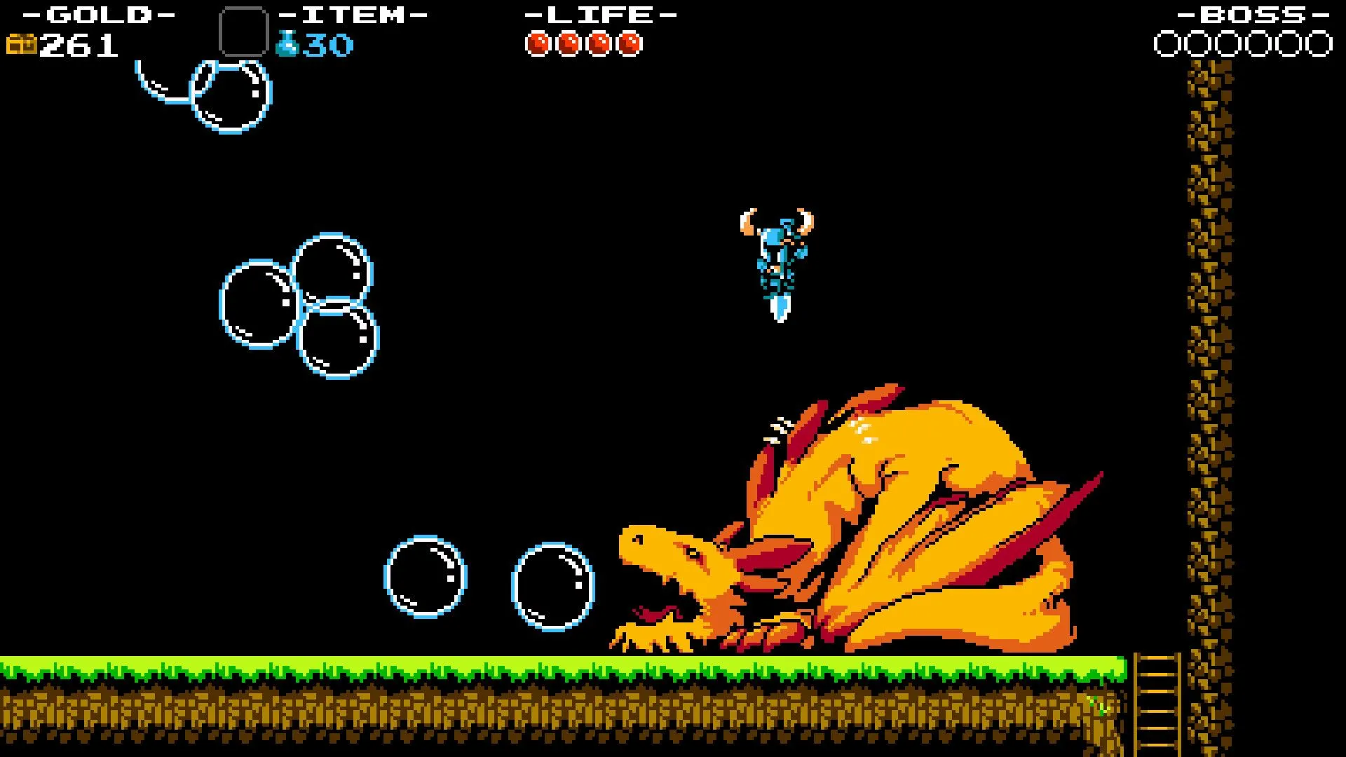 Shovel Knight: Ảnh chụp màn hình chính thức trận chiến boss rồng bong bóng, minh họa game pixel art chất lượng trên Switch Lite