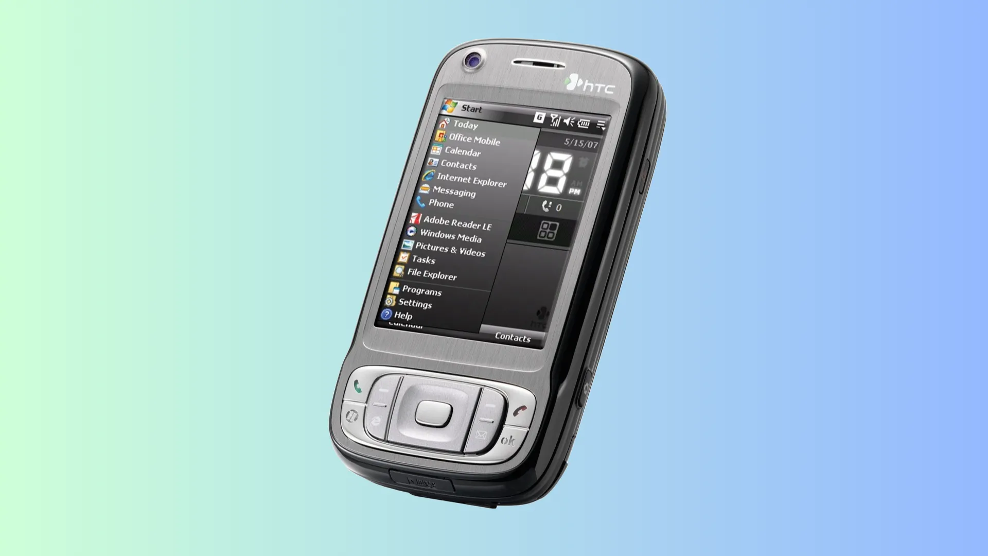Smartphone HTC TyTN II cùng bàn phím QWERTY trượt, chạy Windows Mobile.