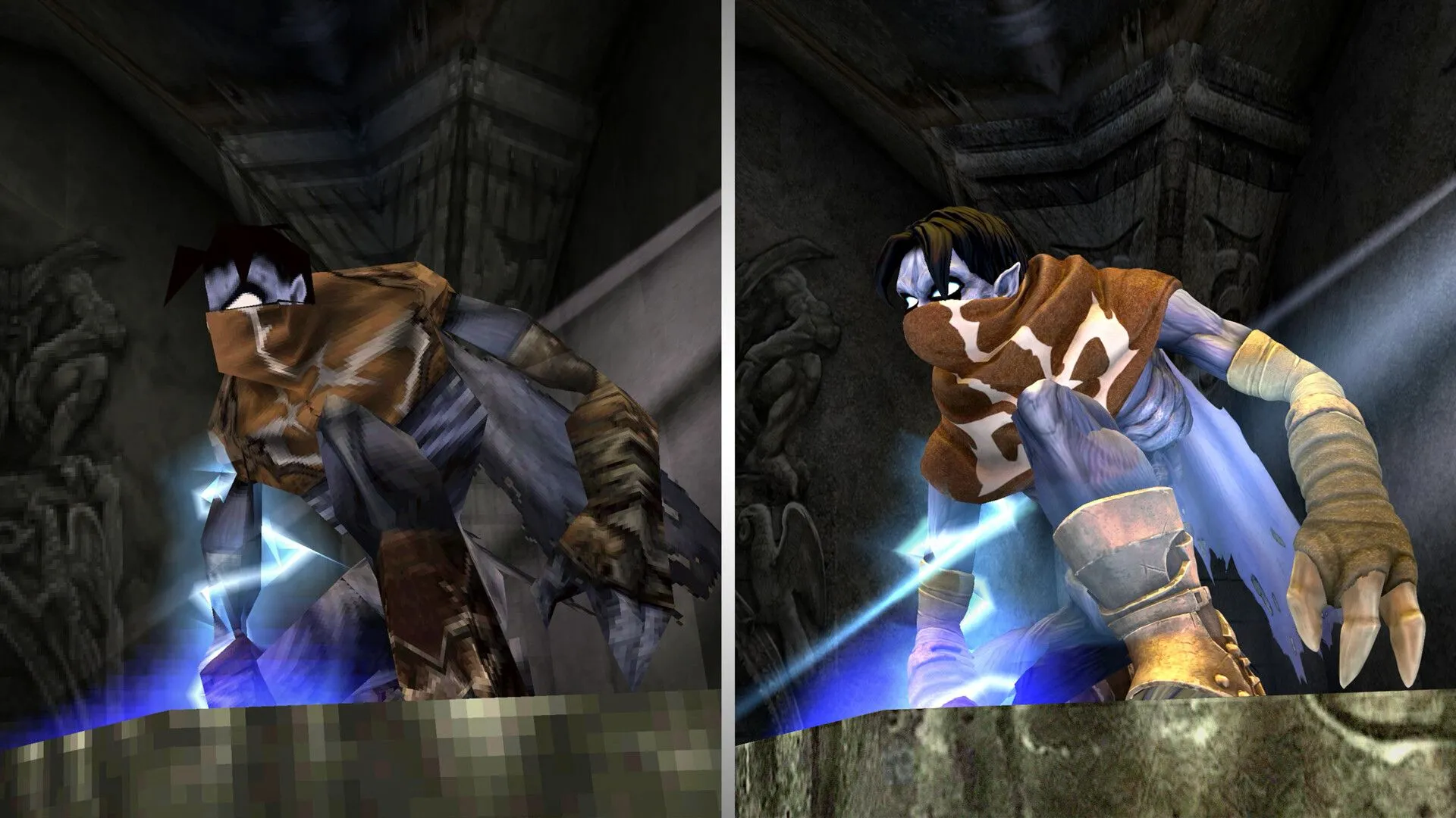 So sánh đồ họa giữa phiên bản PlayStation 1 gốc và bản Remastered của trò chơi The Legacy of Kain: Soul Reaver.