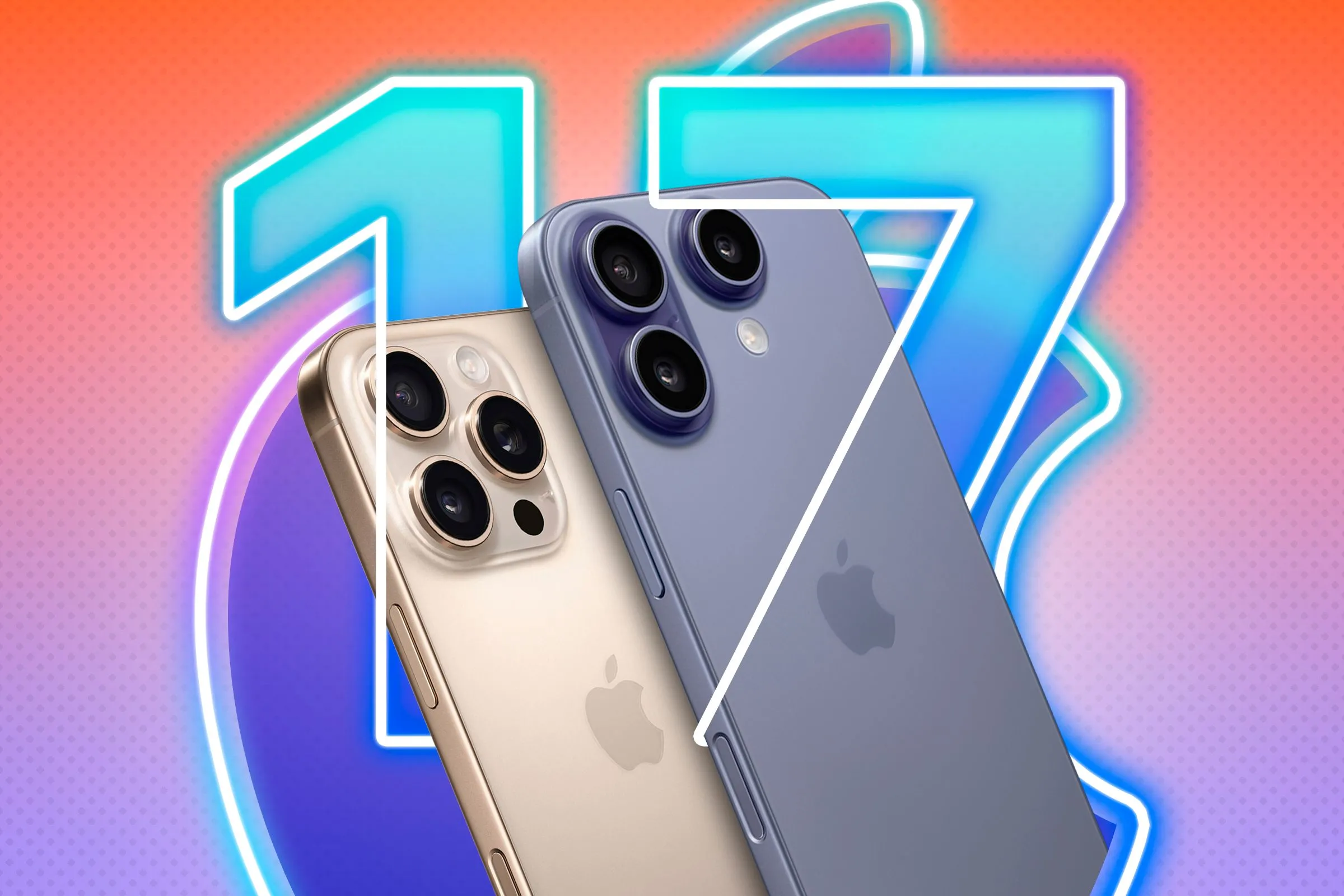 So sánh iPhone 16 Pro và mẫu iPhone concept 17 Air với logo Apple và số 17