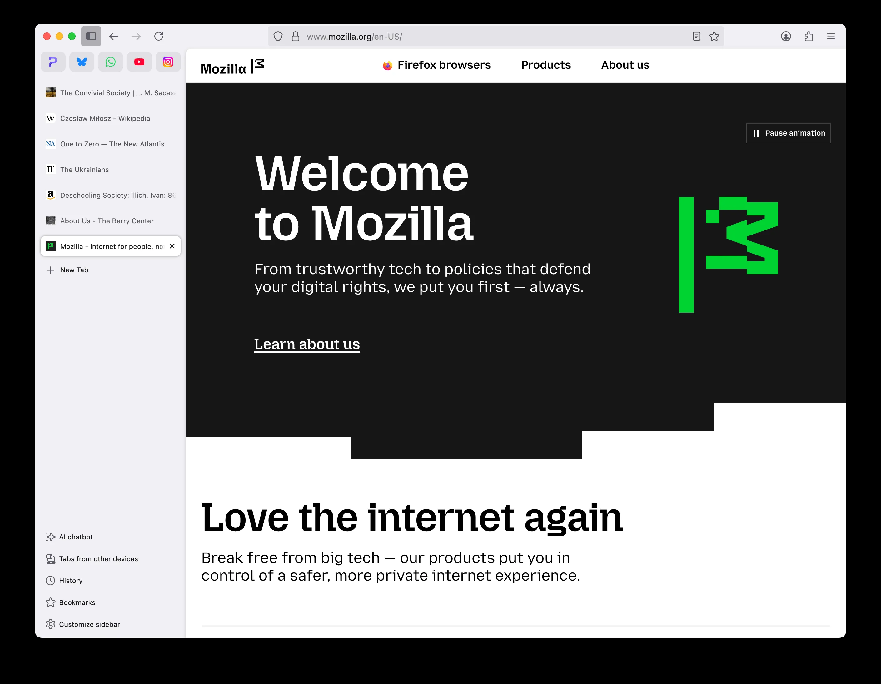 Tab dọc trong Firefox mở rộng, hiển thị danh sách các trang web đang hoạt động
