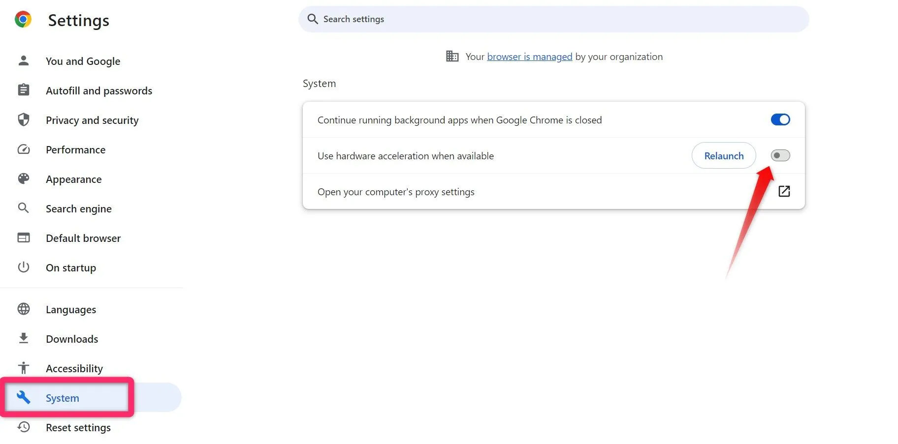 Tắt tính năng tăng tốc phần cứng trong cài đặt Google Chrome