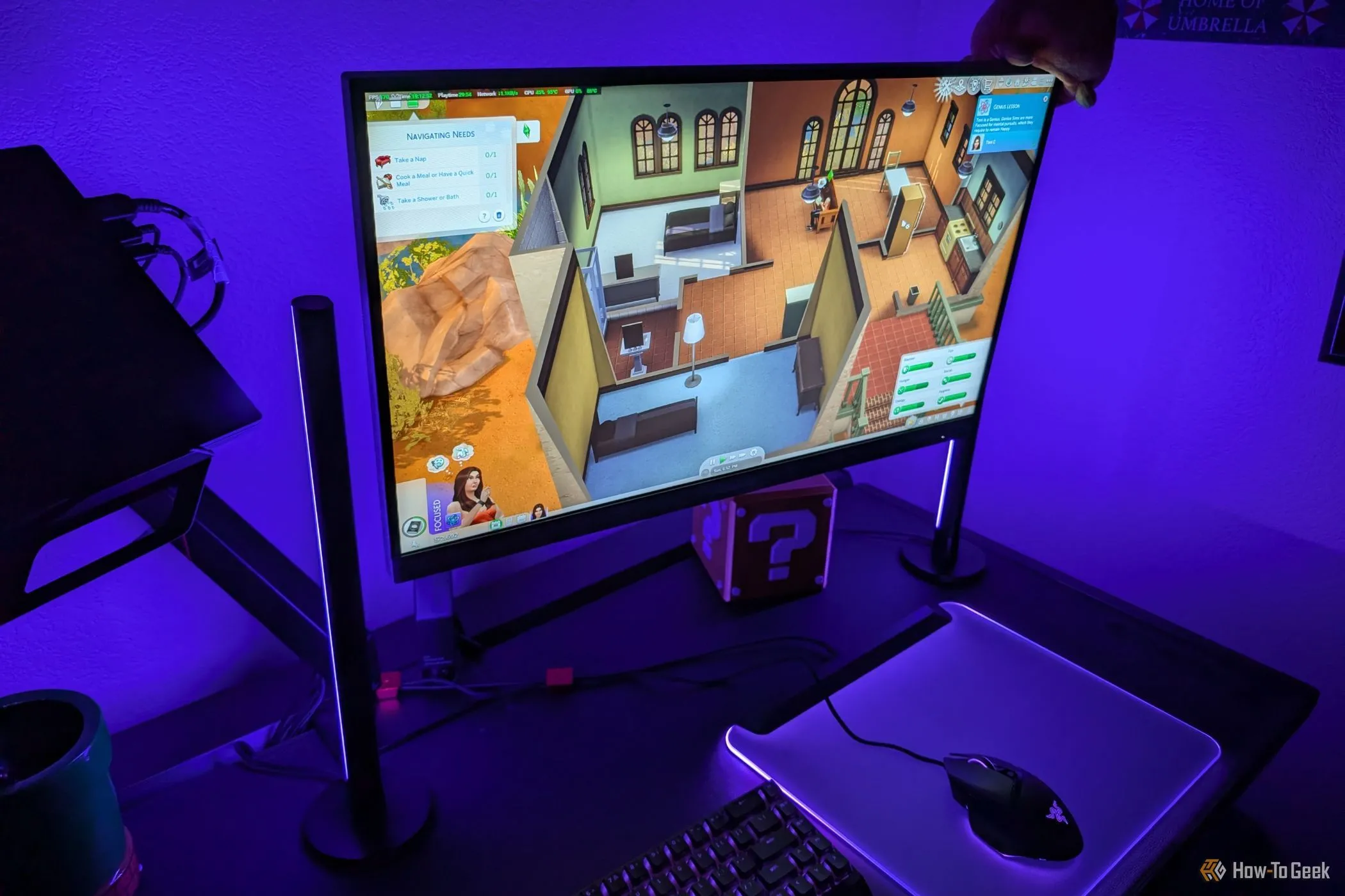 Thanh đèn Razer Aether phản hồi sắc thái cảm xúc trong tựa game The Sims 4