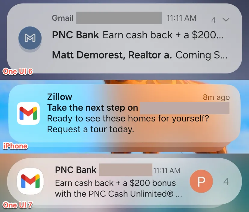 Thông báo nhóm chồng trên iPhone và Samsung One UI 7