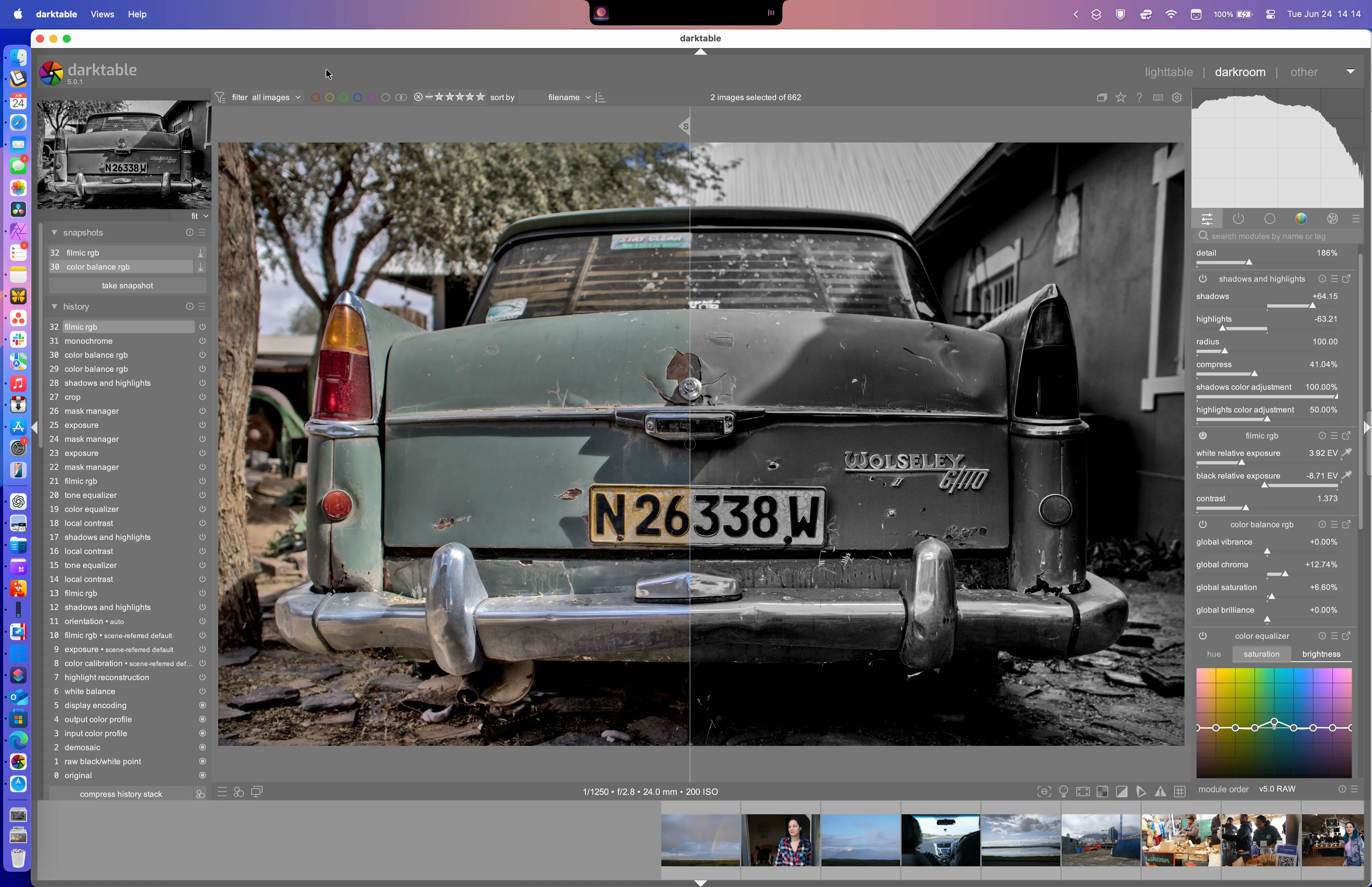 Tính năng Snapshot trong darktable cho phép xem trước các thay đổi và so sánh phiên bản chỉnh sửa ảnh RAW.