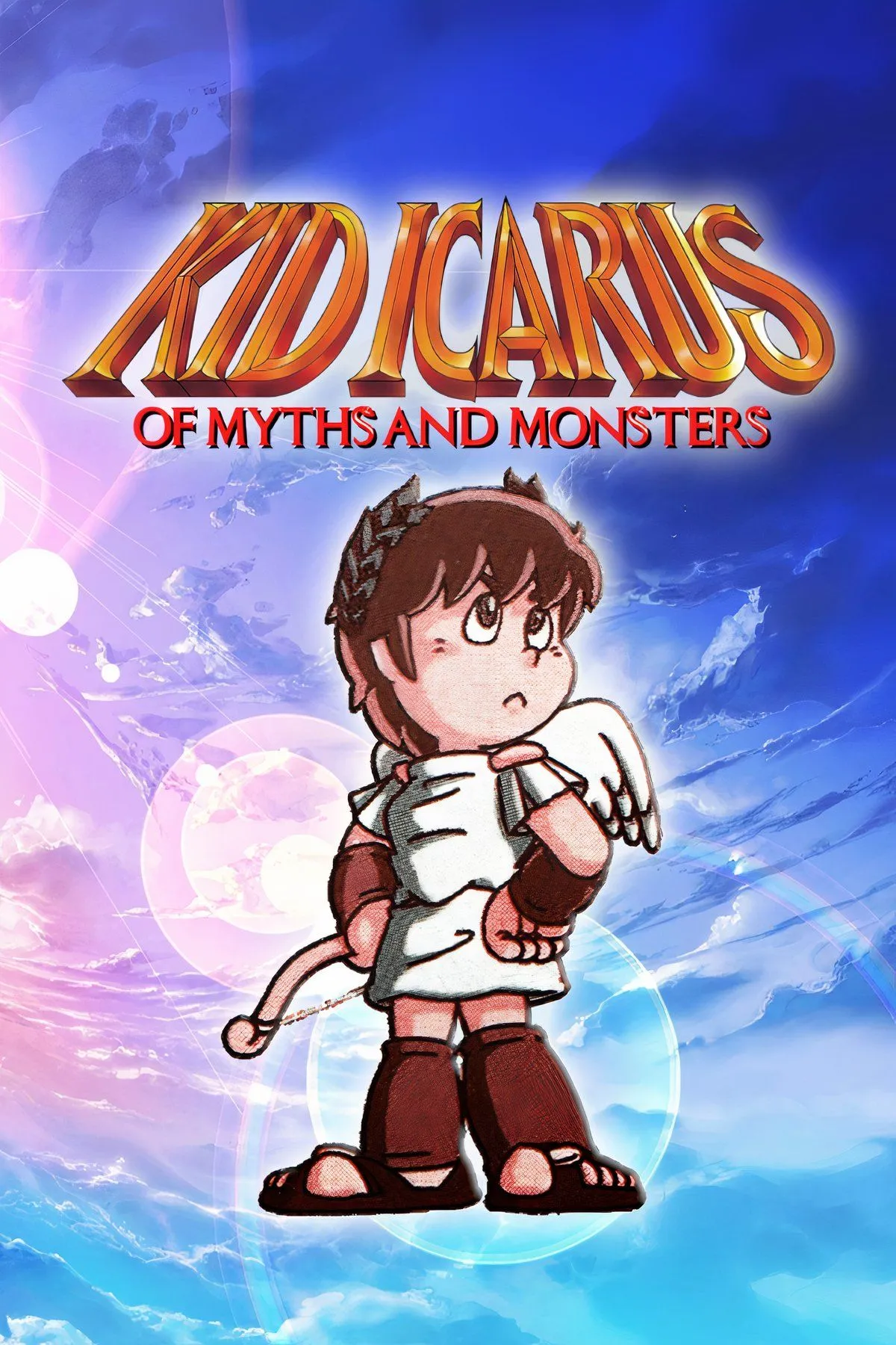 Tổng hợp các cảnh chơi Kid Icarus: Of Myths and Monsters trên Game Boy, thể hiện nhân vật Pit với cung và các thử thách platforming