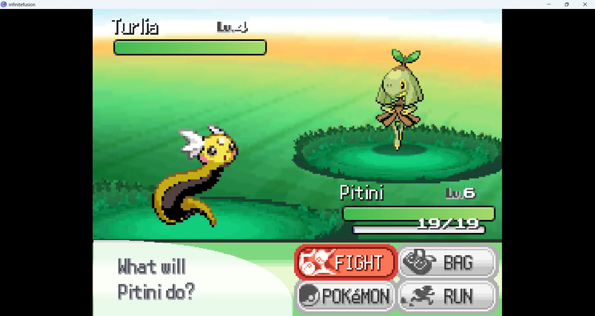 Trận đấu giữa hai Pokémon đã hợp thể, cho thấy thử thách và tính ngẫu nhiên của Pokémon Infinite Fusion.