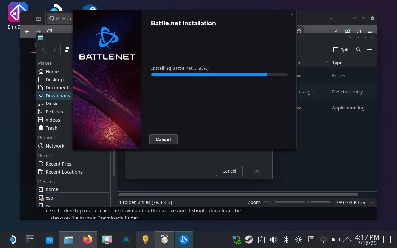 Trình cài đặt Battle.net tự động khởi chạy trong quá trình thiết lập trên Steam Deck