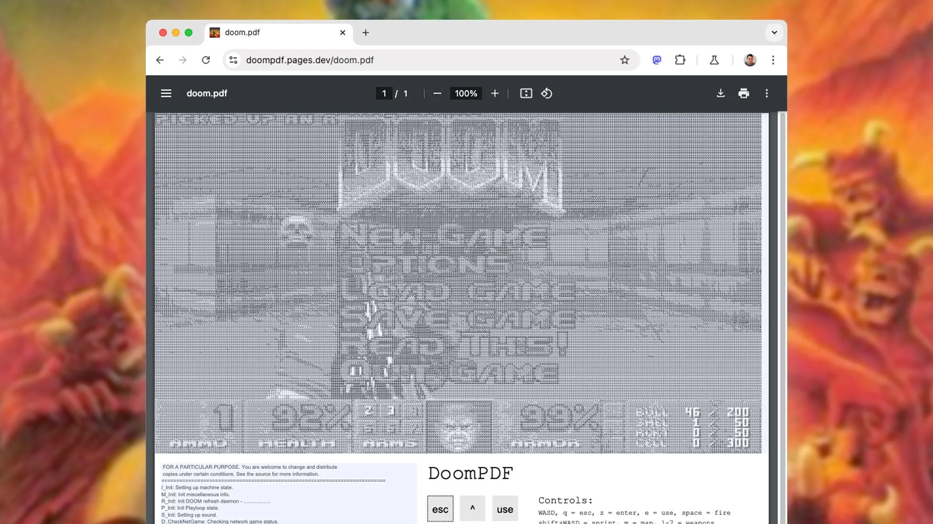 Trò chơi DOOM đang chạy trực tiếp bên trong một tài liệu PDF, minh họa khả năng tương tác độc đáo của định dạng này