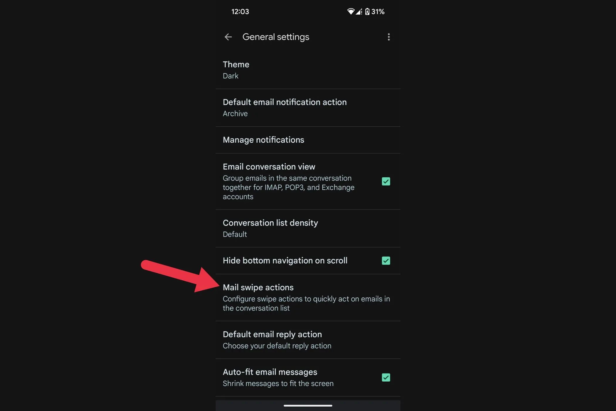 Tùy chỉnh các hành động vuốt email trong cài đặt Gmail Android