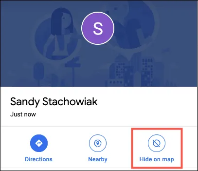 Tùy chọn &quot;Ẩn trên bản đồ&quot; trong cài đặt chia sẻ vị trí Google Maps trên web.